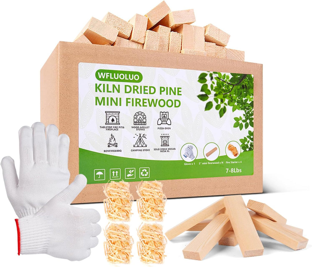 Mini Firewood with 4pcs Fire Starters&Gloves 5'' Lengths Pine Kil...