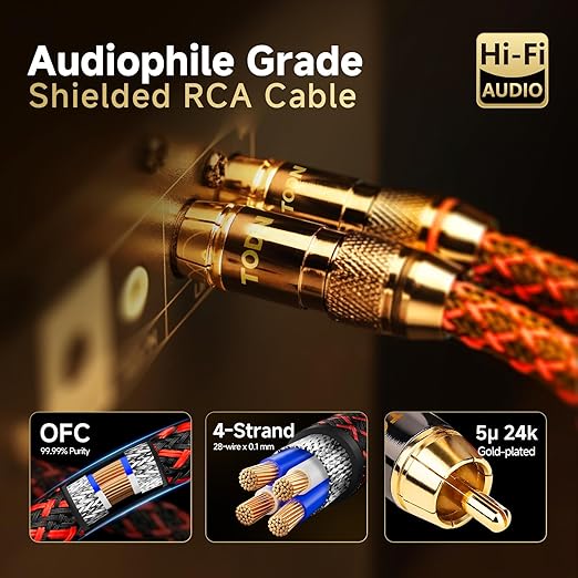 TODN Shielded RCA Audio Cables Audiophile Male to Male OFC RCA Stereo Cable