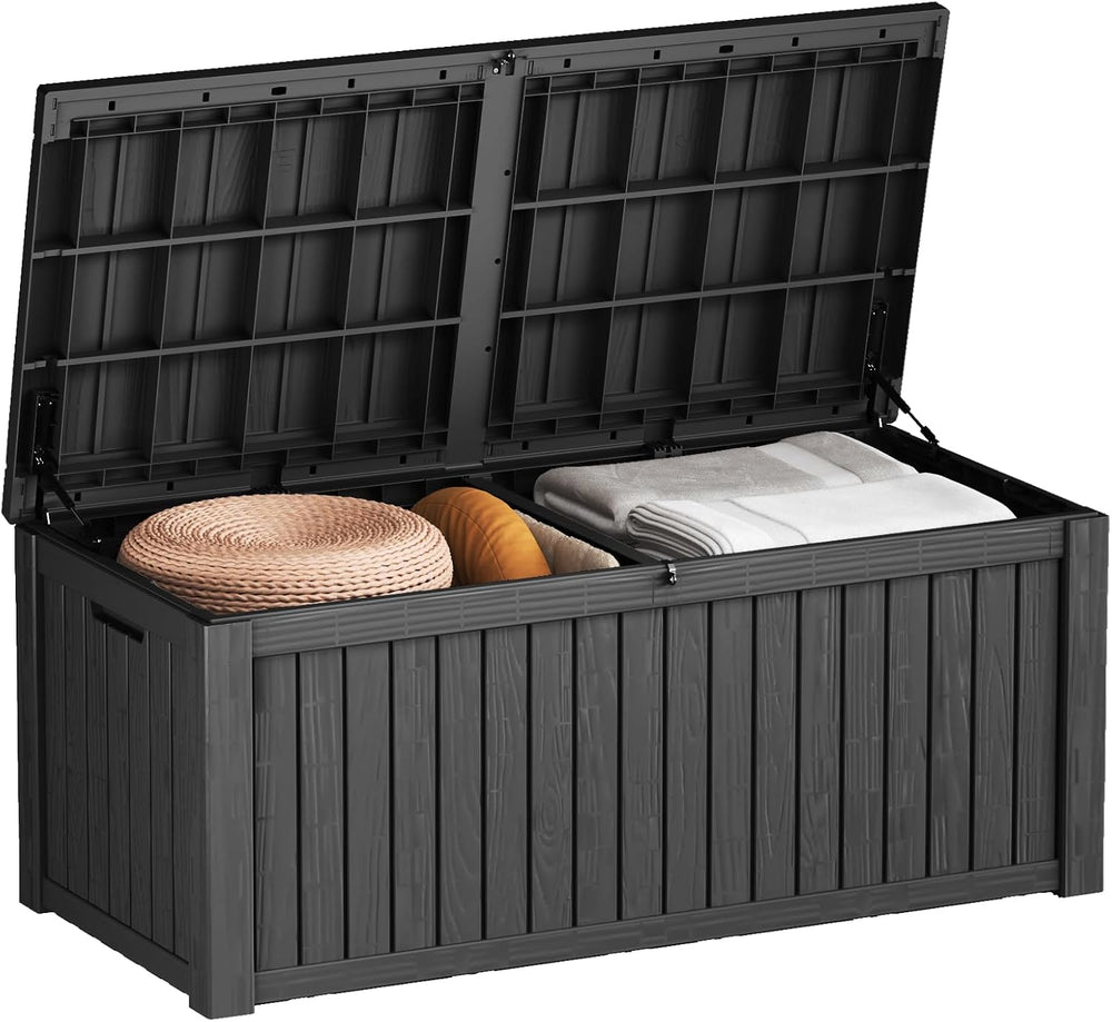EasyUp 180 Gal Deck Box Waterproof Outdoor Storage Box Black