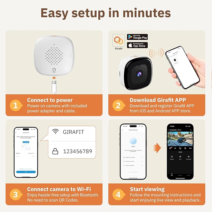 Girafit 3MP 2K Window Camera, 2.4GHz&5GHz WiFi Indoor Cameras (2 Pack)