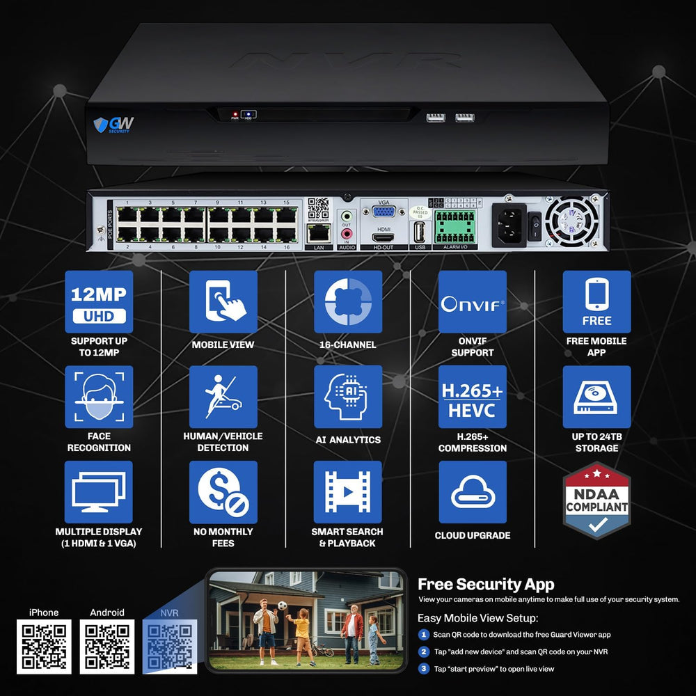GW Security 16 Channel 4K NDAA & TAA Compliant AI Security Camera System