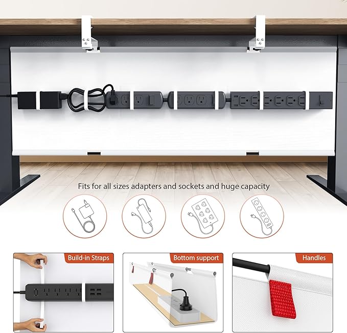 Univivi No Drill Under Desk Cable Management Tray, Clamp/Screw Mount Desk Cable