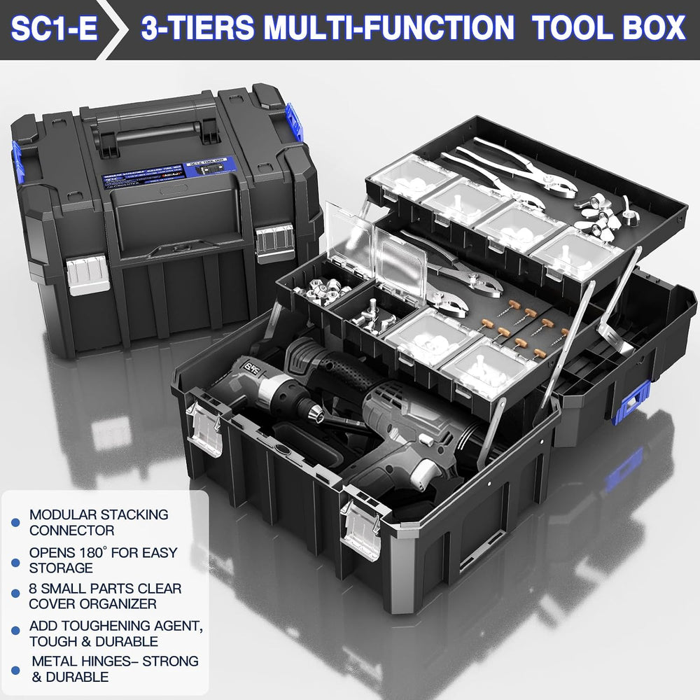 AIRAJ 5 Tier Stackable Tool Box with Wheels, Rolling Tool Box Organizer