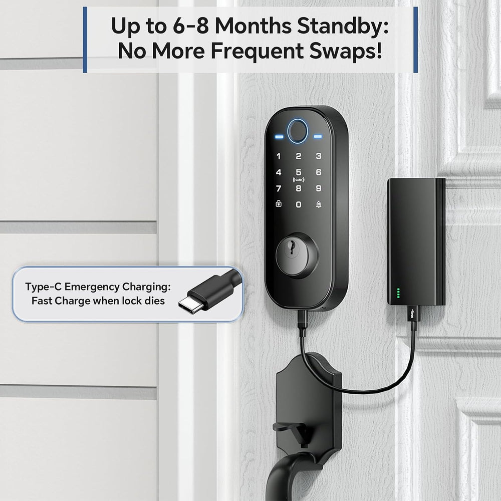 Ulecoce DL08H 7-in-1 Fingerprint Smart Door Lock for Front Door with Handle