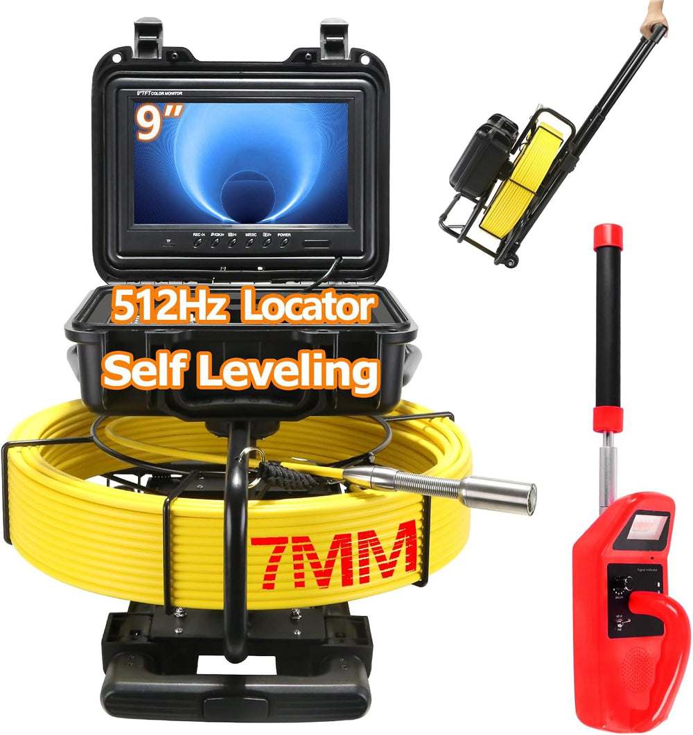 Sewer Camera with Locator,Self Leveling,165FT/50M,Retractable Handle,7MM Cabl...