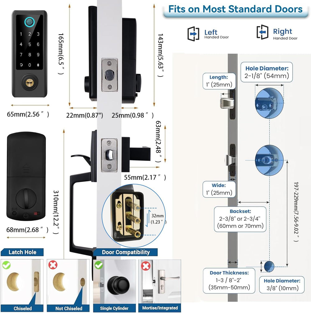 Fingerprint Door Lock with Handle Sets, BEBASIA APP Keyless Entry Door Lock