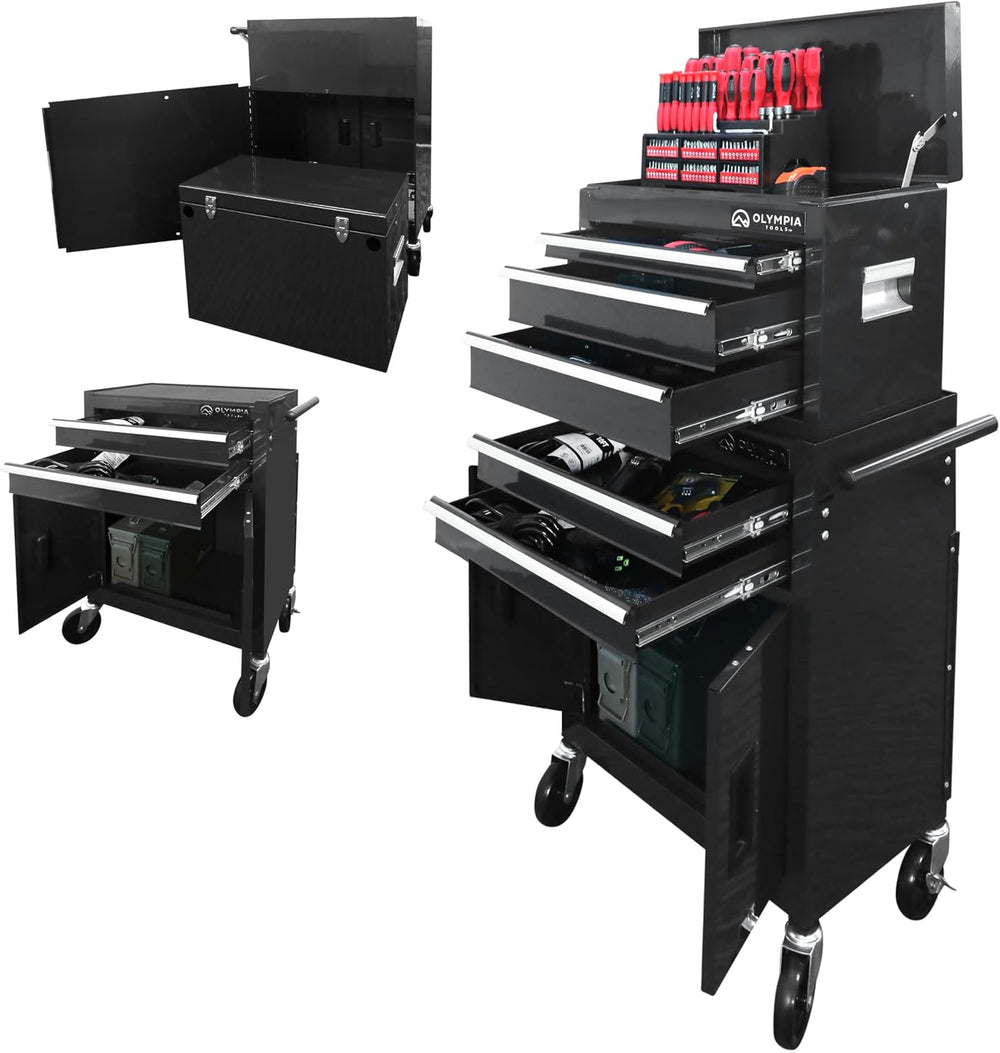 Olympia Tools Rolling Tool Cabinet with 5 Locking Drawers, Black, 20 Inch