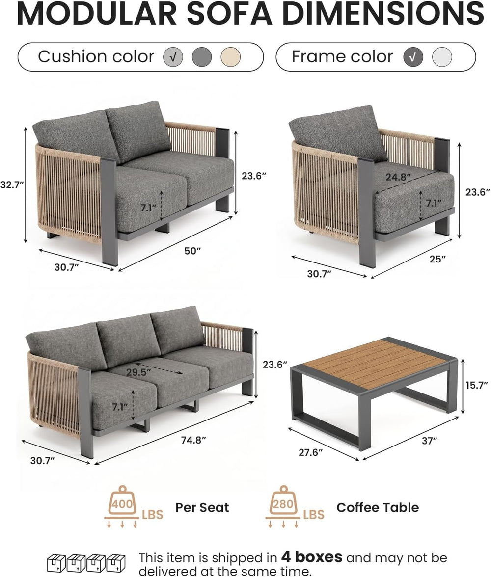Luxury Patio Furniture Set, 5-Piece Curved Outdoor Furnitrue Set with Weather...