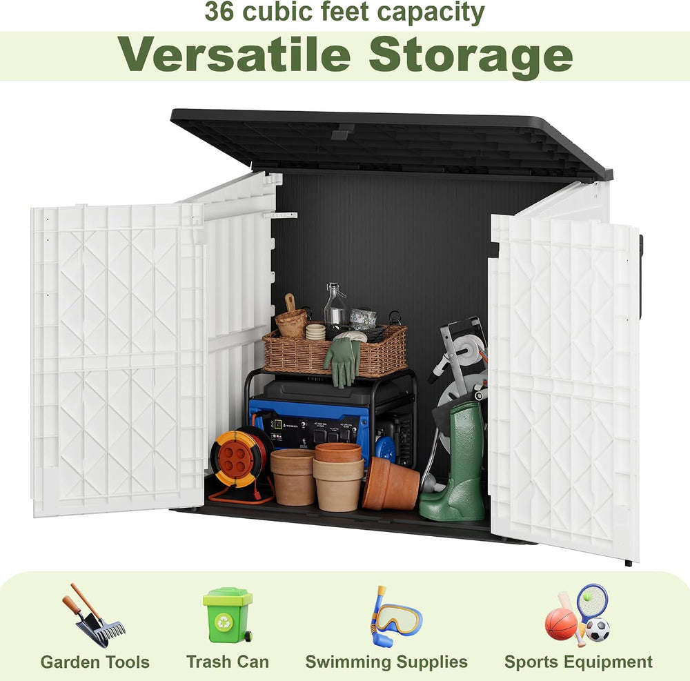 Plastic Outdoor Storage Shed, 36 Cu Ft Waterproof Outdoor Storage Cabinet wit...