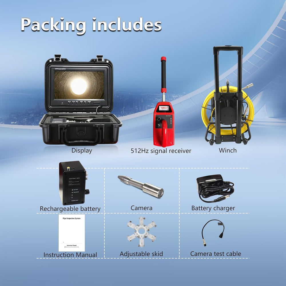 Sewer Camera with Locator,Self Leveling,165FT/50M,Retractable Handle,7MM Cabl...
