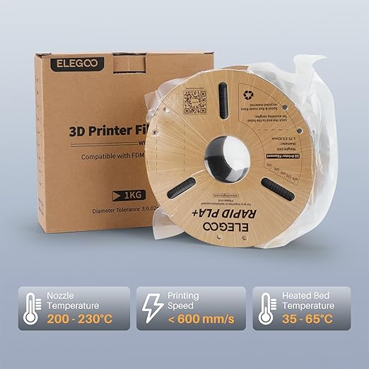 ELEGOO Rapid PLA Plus Filament 1.75mm Black 4KG, PLA+ 3D Printer Filament