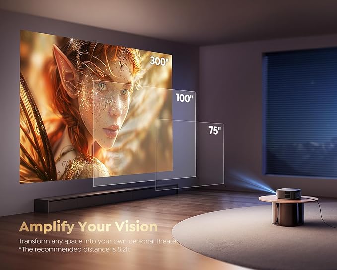 Smart Projector with WiFi 6 and Bluetooth, 4K Support, Outdoor Movie Proyector