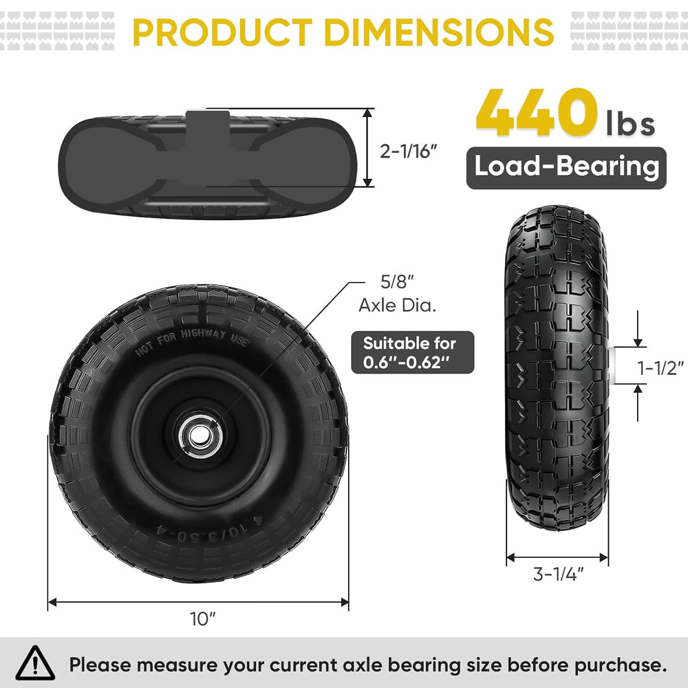 TICONN 10" Solid Tires, 4.10/3.50-4 Tire and Wheel Flat Free, 5/8" ...