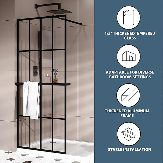 Goodyo 34" x 72" Shower Door Tempered Glass Shower Screen