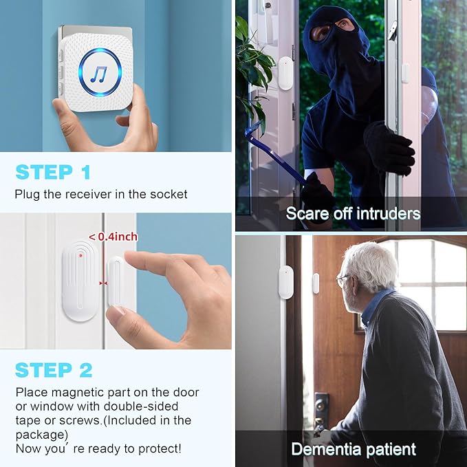 SanJie Door Sensor Chime for Door Opens, Business/Home/Office/Store, 500 FT