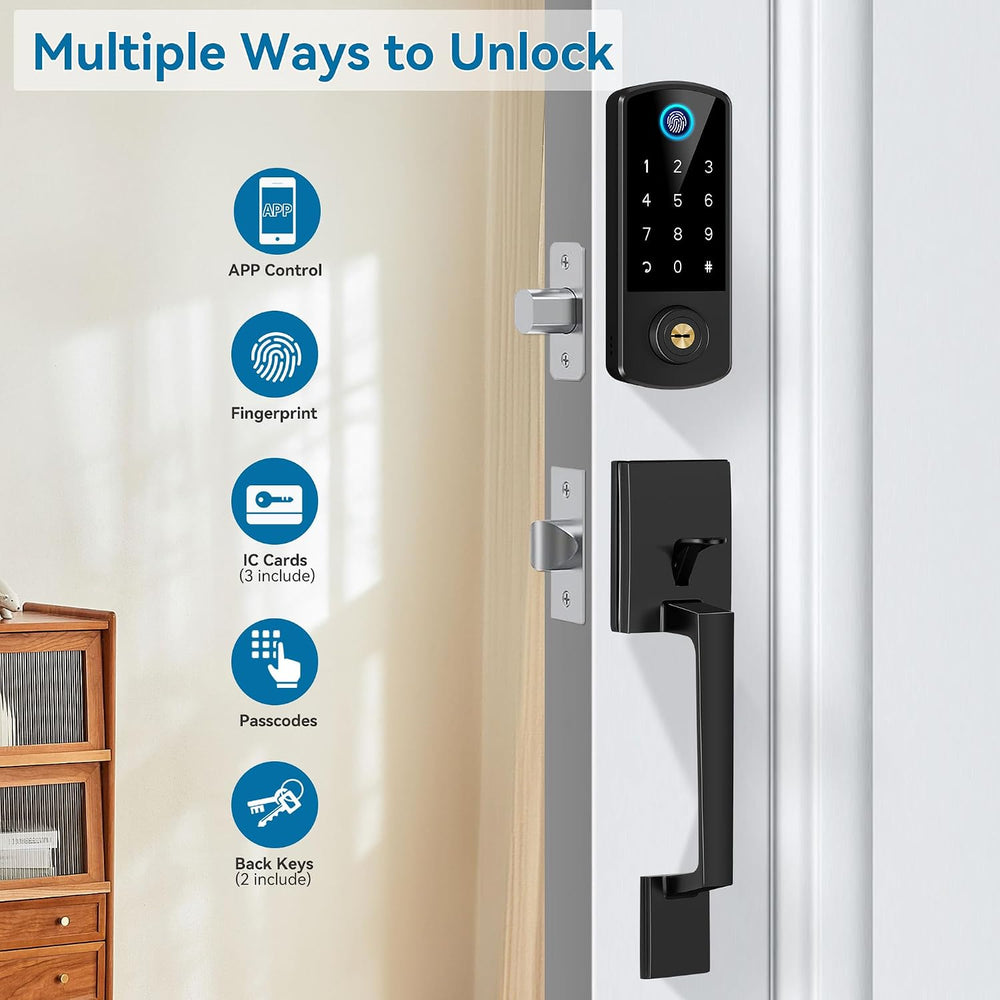 BEBASIA Fingerprint APP Smart Door Lock Keyless Entry Deadbolt Handle Set