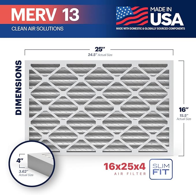 BNX TruFilter 16x25x4 MERV 13 Air Filter (2-Pack)