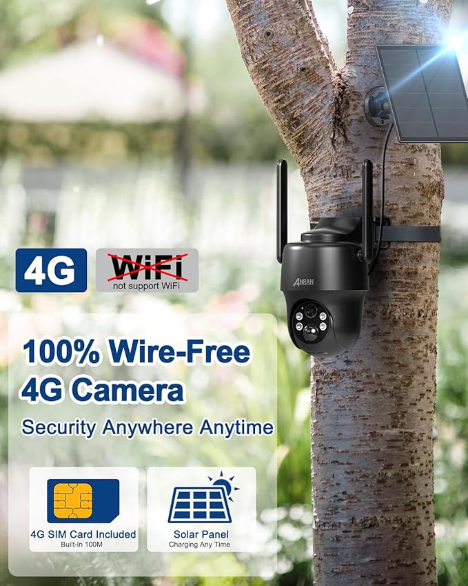 ANRAN 4G LTE Cellular Solar Security Camera Wireless Outdoor, No WiFi 2K Solar