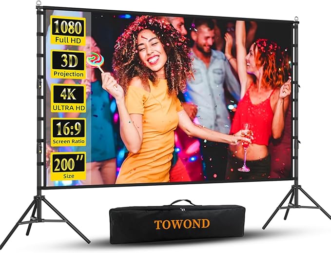 Outdoor Projector Screen with Stand, TOWOND 200 Inch Portable Projection Screen