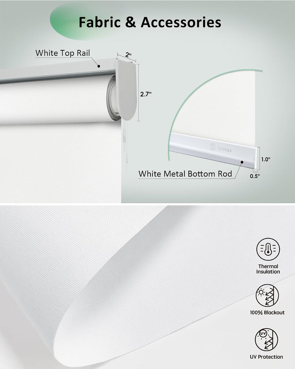 Yoolax Motorized Blinds App Control, Alpine White, 22" W x 72" H