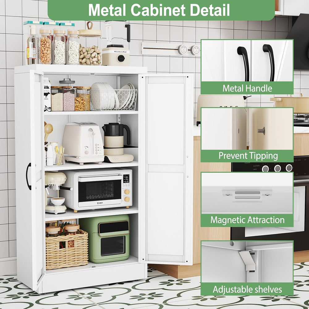 Ckzbx White Metal Cabinets with Doors and Shelves, 43.3" H Storage Cabin...