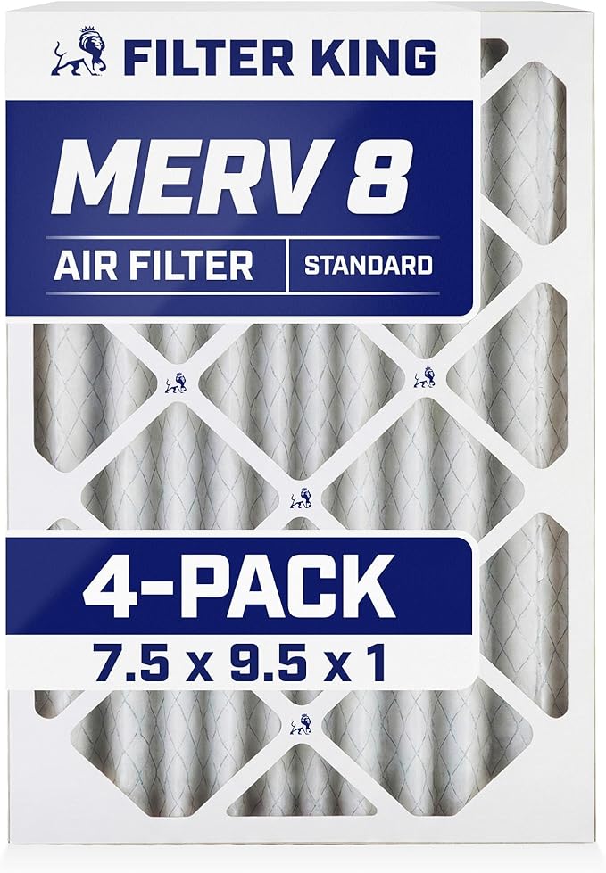 Filter King 7.5x9.5x1 Air Filter | 4-PACK | MERV 8 HVAC Pleated A/C Furnace