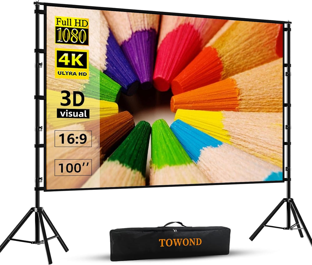 TOWOND Projector Screen and Stand, 100 inch Projection Screen Outdoor Indoor