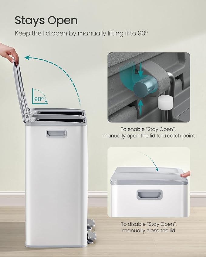 SONGMICS Trash Can, 2 x 8 Gallon Dual-Compartment Garbage Can