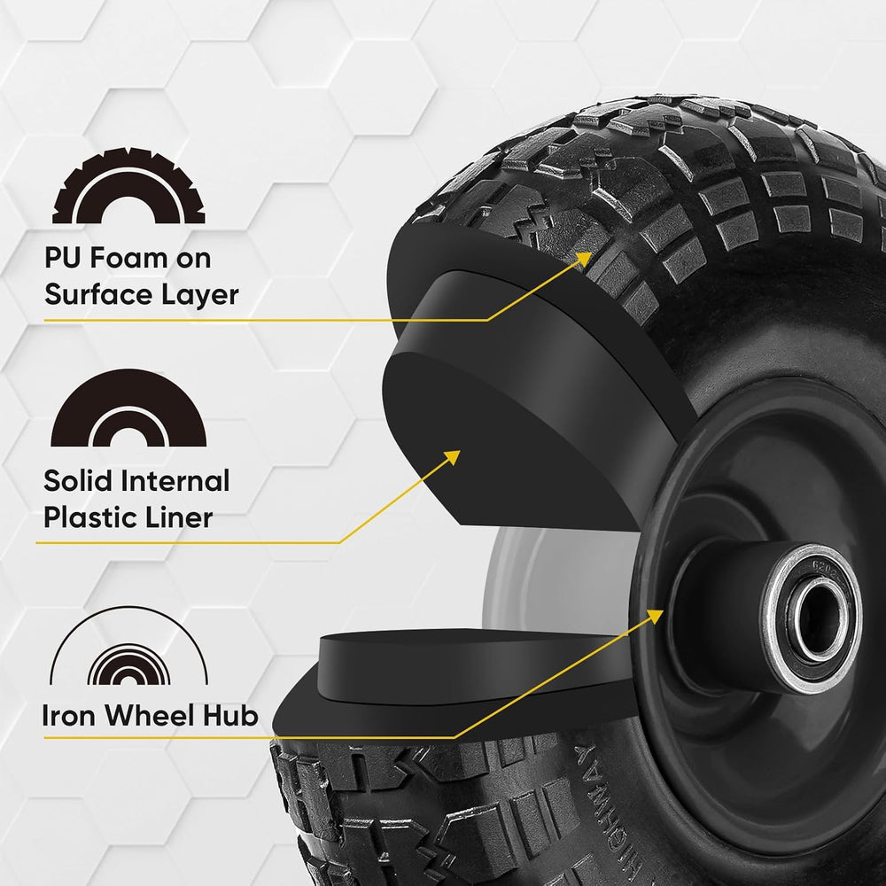TICONN 10" Solid Tires, 4.10/3.50-4 Tire and Wheel Flat Free, 5/8" ...