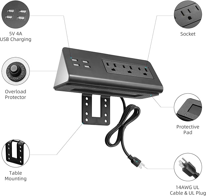Emerising 2-Pack Desk Edge Mount Power Strips