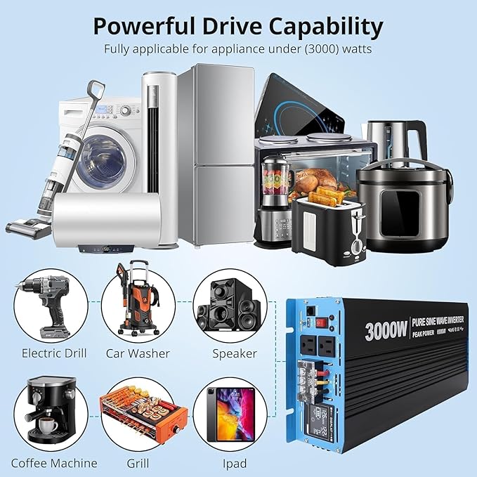 3000W Pure Sine Wave Inverter 1 USB Port 5v/2.1a, LCD Display&Remote Cont...