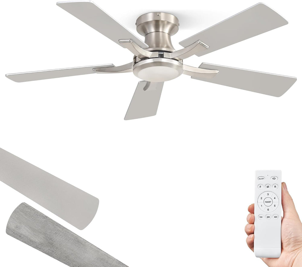 ZMISHIBO 42 Inch Ceiling Fan No Light, Flush Mount Low Profile, Modern Nickel