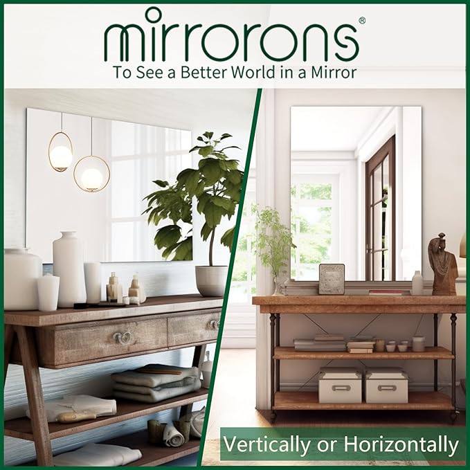 Mirrorons Frameless Wall Mirror 18" x 24", Modern Rectangle Bathroo...