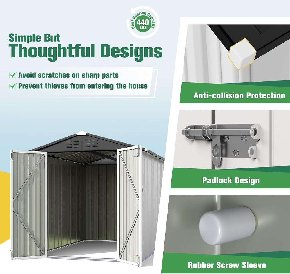 Flamaker 6x8 FT Storage Shed Waterproof Metal Garden Shed with Lockable Door ...