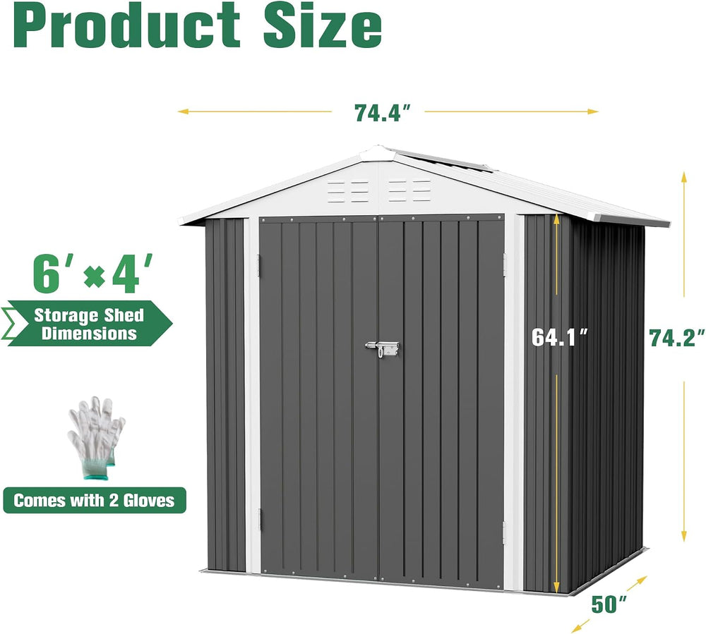Flamaker 6x4 FT Storage Shed Waterproof Metal Garden Shed with Lockable Door ...