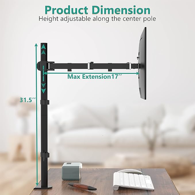 WALI Monitor Arm Mount for Desk, Single Extra Tall Computer Desk Mount