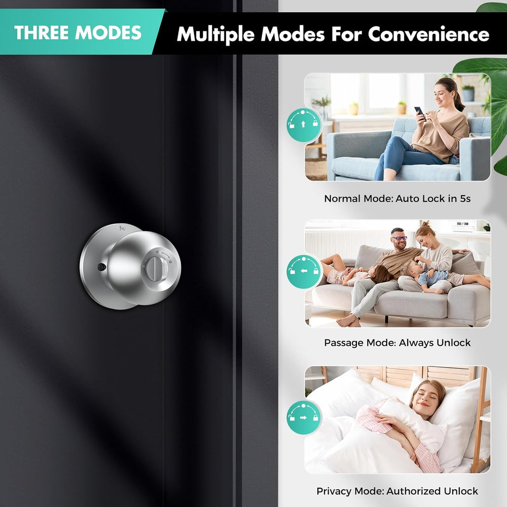 HEI LIANG Fingerprint Door Lock, Biometric Smart Door Knob.Polished Silver