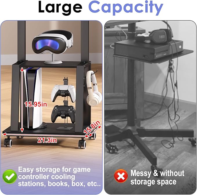 Rolling TV Stand on Wheels for 23-60Inch Flat/Curved Screen TVs, Tilt Mobile TV