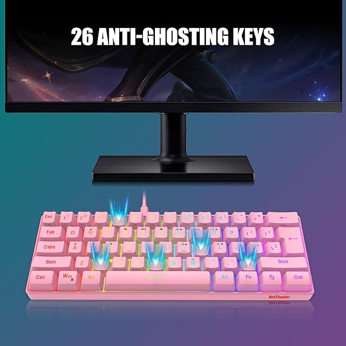 RedThunder 60% Gaming Keyboard and Mouse Combo, Ultra-Compact 61 Keys RGB