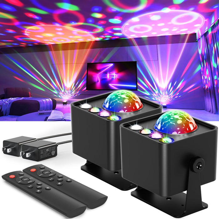 2-Pack Sunset Lamp Disco Ball Party Lights - Sound Activated LED Strobe & Stage Lights for Home Parties, Weddings, Bars, Clubs, Karaoke, Halloween, Christmas & Wall Décor (Enhanced Dual Lighting Set)