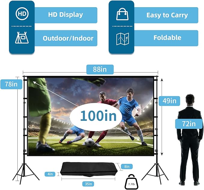 TOWOND Projector Screen and Stand, 100 inch Projection Screen Outdoor Indoor