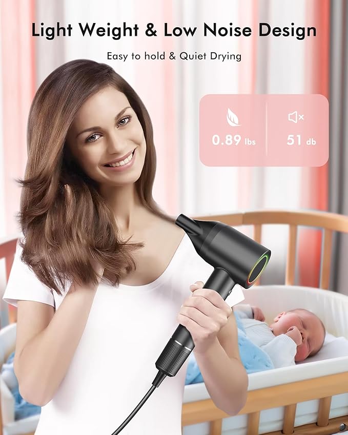 Hair Dryer, 160000 RPM Professional High Speed Ionic Blow Dryer, 500 Million