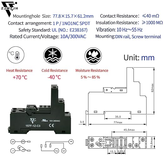 12 Pcs 12Amp Power Relay Switch UL Listed 24V DC Relay Coil, 5 Pin SPDT 1NO 1NC