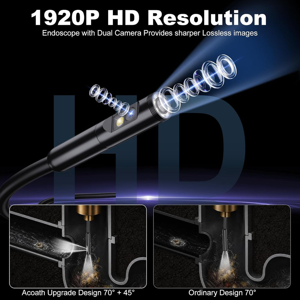Dual-Lens Endoscope Camera with Light,1920P HD Borescope Inspection Camera