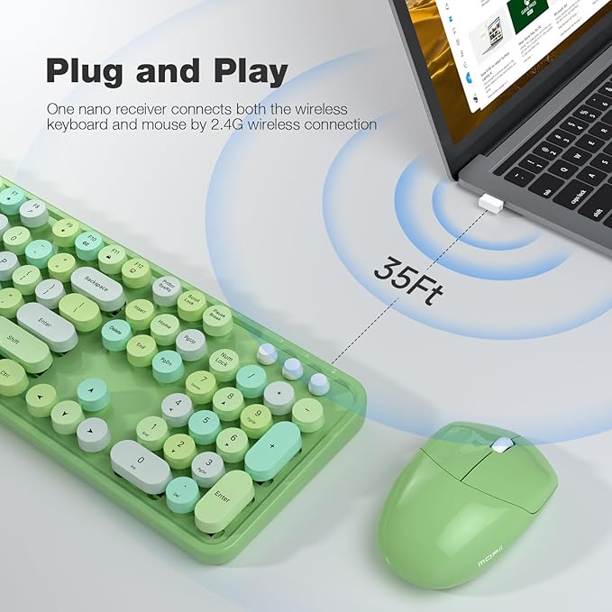 MOFII Wireless Keyboard and Mouse Combo, 2.4GHz Retro Full Size Typewriter