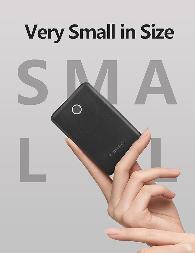 miisso 6000mah Ultra Slim Built in Cables Power Bank, Card Size Built in USB C