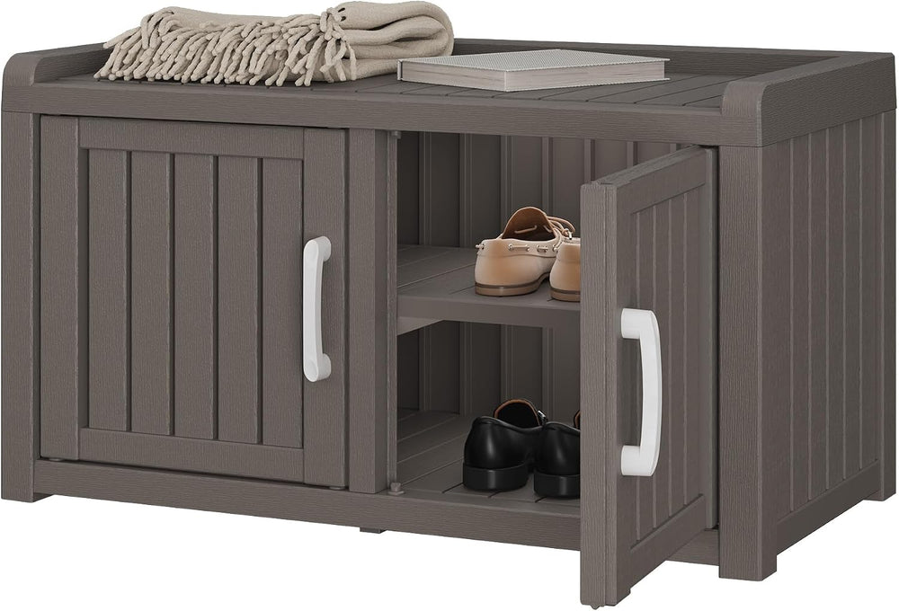Outdoor Shoe Bench, Waterproof UV-Resistant Indoor Resin Shoe Cabinet, Entryw...