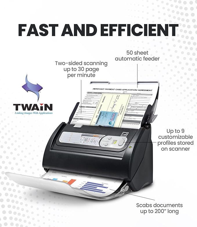 Plustek PS188 High Speed Double-Sided Color Document Scanner,