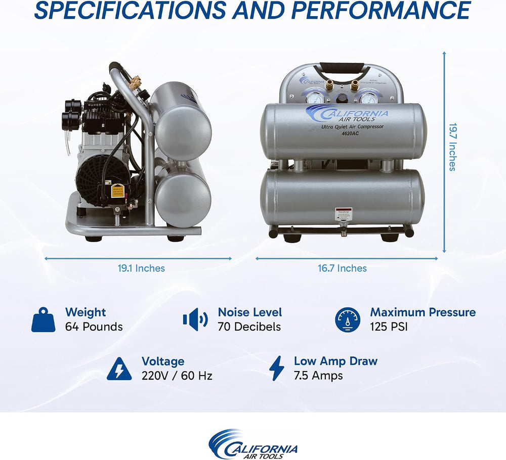 California Air Tools 4620AC Powerful 2.0 HP Ultra Quiet and Oil-Free Air Comp...