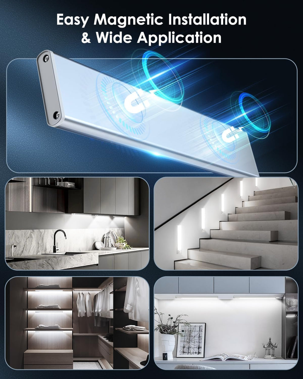 VerRon 5-Pack Under Cabinet Lighting, Upgraded 2200mAh Rechargeable Under Cab...